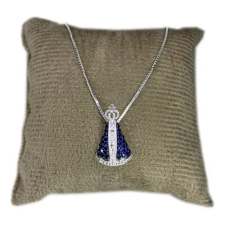 Colar Veneziana Feminina Nossa Senhora Aparecida Prata 925 Prateado