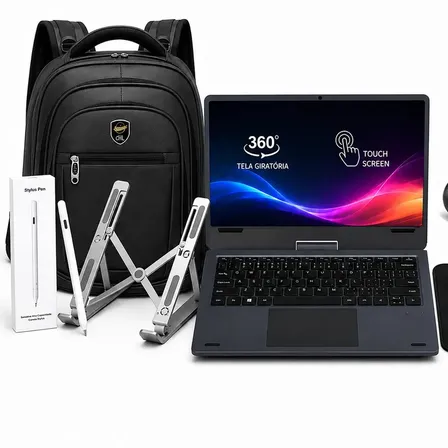 Notebook Android 2 Em 1 Tela 360° | Tablet Android | Not tab | 12gb + 256gb | + Mochila Preta Teclado Mouse Caneta Base Inox E Caixa de Som