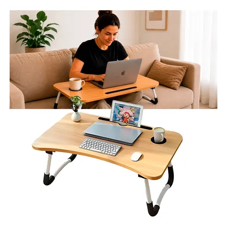 Mesa Portátil Dobrável P Notebook Home Office Cama Refeição Marrom-claro