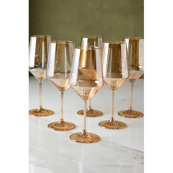 Juego Copas De Cristal Base Ancha Dorado Tornasol 580ml X 6
