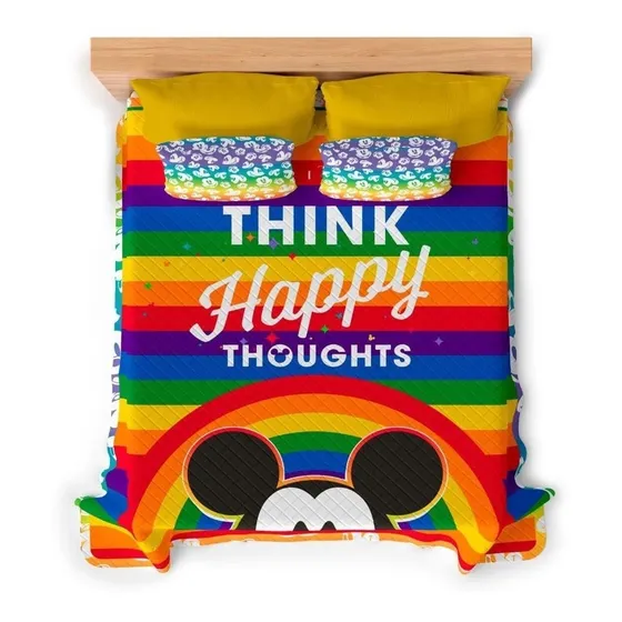 Colcha Edredon Rainbow Pride Mickey Queen Size Con Fundas