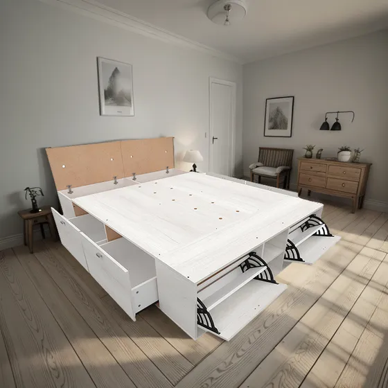 Cama Box Plataforma 2 Plazas 4 Caj Baulera Zapatero 140x190