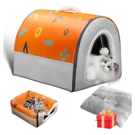 2 En 1 Cama Cueva Y Casa Para Gato Perro Cachorro Con Cojín
