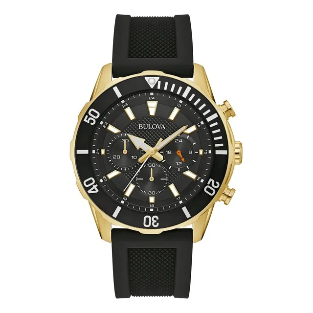 Reloj Para Hombre Bulova 98a270 Classic Sport Color de la correa Negro Color del bisel Dorado Color del fondo Negro