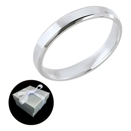 Aliança Chanfrada 3mm Avulsa Prata 925 Legítima + Caixa Prata 18