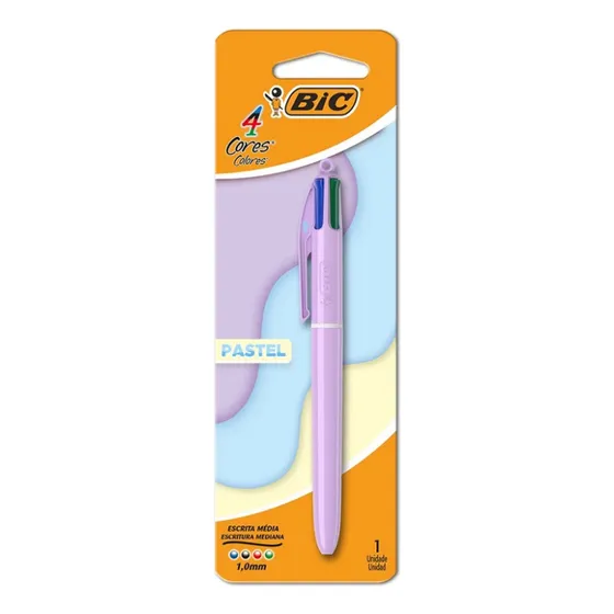 Bolígrafo Lapicera Bic Pastel 4 Colores Retráctil 1mm X1u Tinta Surtidos Exterior Lila