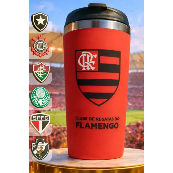 Copo Térmico Emborrachado Inox 450 Ml Dos Times De Futebol Flamengo