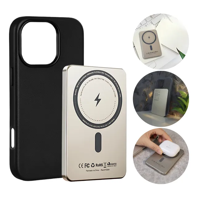 Kit Carregador Portátil Titânio 5000mah Capa Couro 16 16 Pro