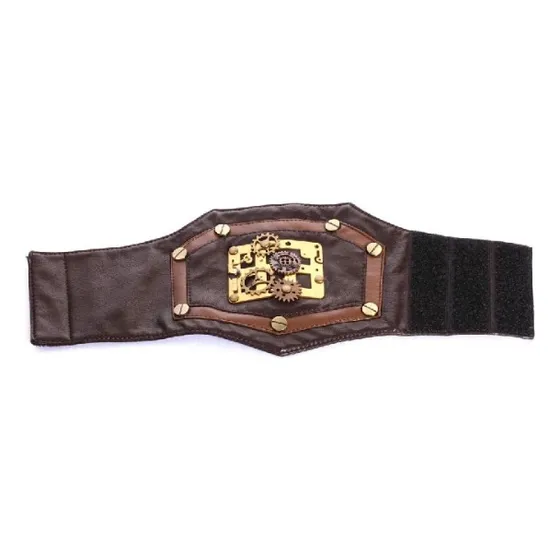Pulsera De Cuero Con Engranaje Industrial Retro