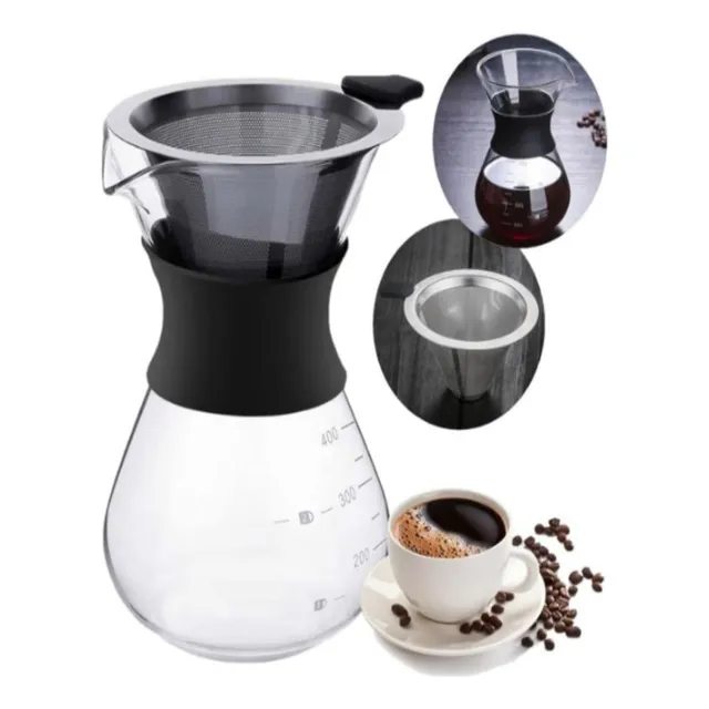Cafeteira Vidro Com Coador Inox Filtro Passador Cafe 400ml