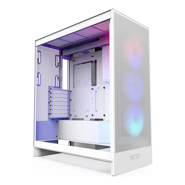Gabinete Nzxt H7 Flow Rgb tipo C para jugadores, vidrio medio templado blanco
