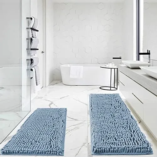 Alfombra Rectangular Felpilla Para Baño Color Azul Frio
