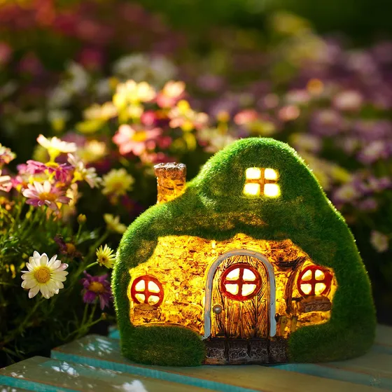 Estatua Casa Jardin Al Aire Libre Luz Solar Hada Patio