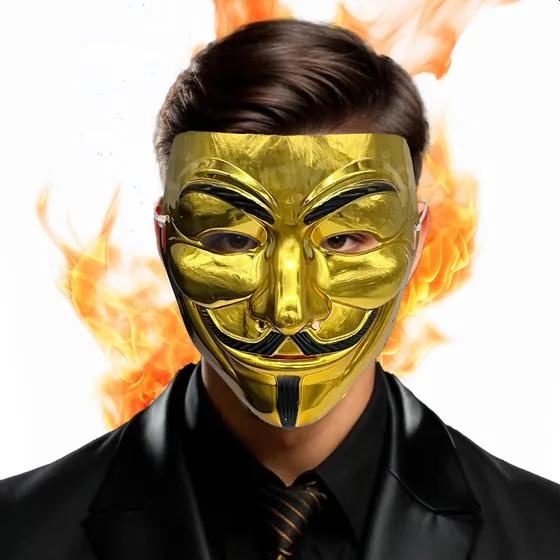 Máscara Dorada Anonymous Venganza V Disfraz Halloween Color Dorado