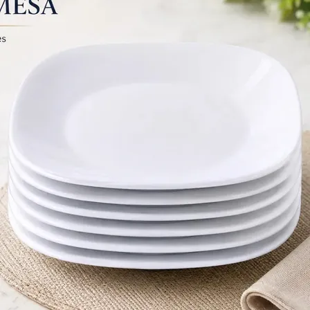 Jogo 6 Pratos de Sobremesa Raso em Vidro Branco Quadrado 21cm Mesa Posta Decoração Cozinha Elegante Resistente e Prático