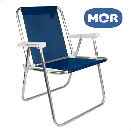Cadeira De Praia Alta Alumínio Sannet Azul Marinho Mor