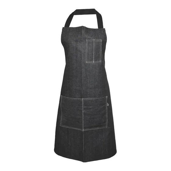 Delantal De Jean Con Peto Y Cintas Negras
