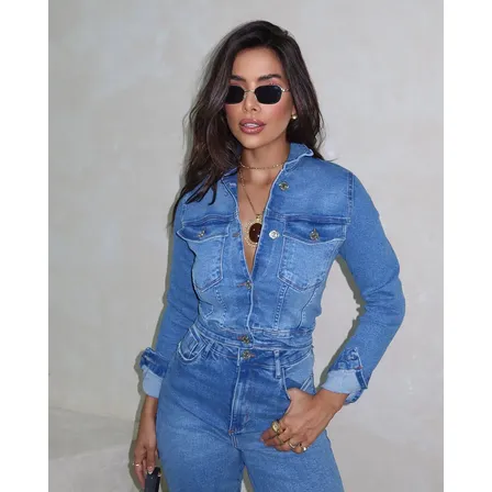 Jaqueta Jeans Cropped Feminina 09901 Sky Médio Consciência