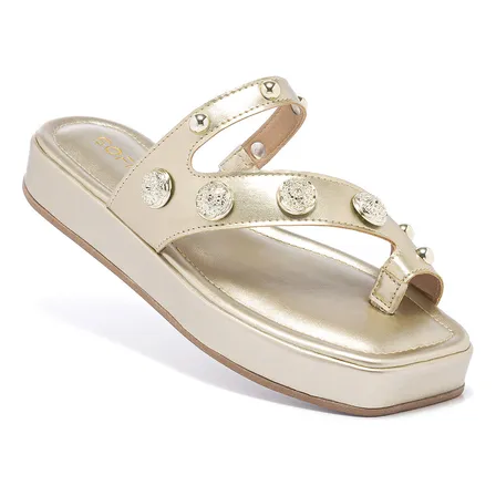 Sandália Feminina Tamanco Flat Brilho Confortável Leve Moda