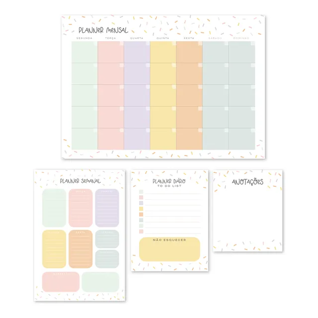 Kit Planner Mensal, Semanal E Diário Com Bloco De Anotações