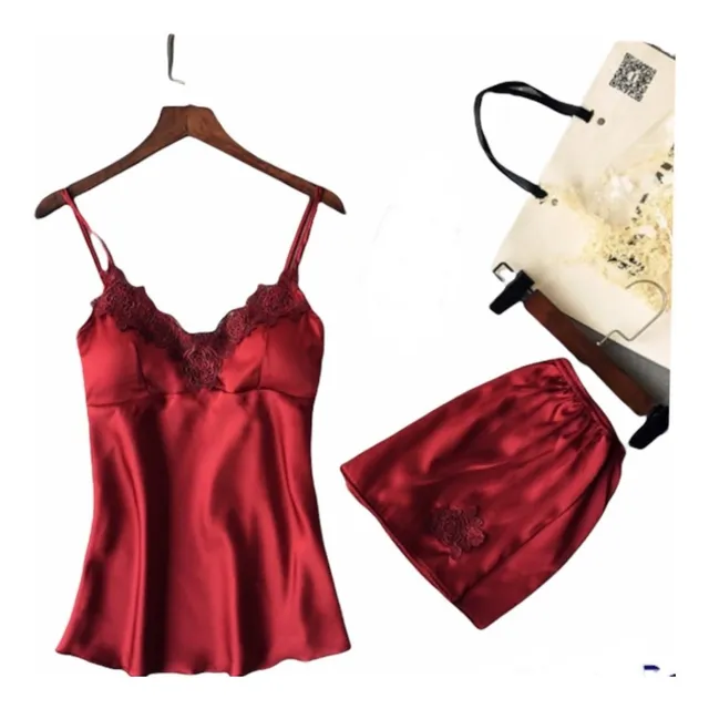 Conjunto Short Polera Satin Macrame Delicado Sexy 