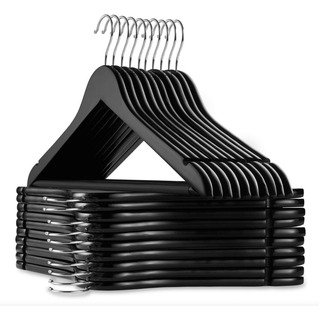 Pack X10 Perchas De Madera Lustrada Negras Premium Real Pack X10 Perchas De Madera Lustrada Negras Premium Real