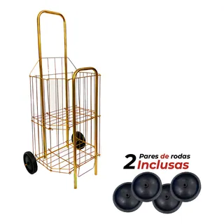 Carrinho De Compras Dobråvel De Feira Reforçado Cor Dourado-escuro Carrinho De Compras Dobråvel De Feira Reforçado Cor Dourado-escuro