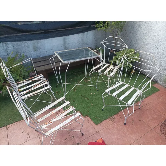 Juego De Jardín Antiguo En Hierro 4 Sillas Y Mesa
