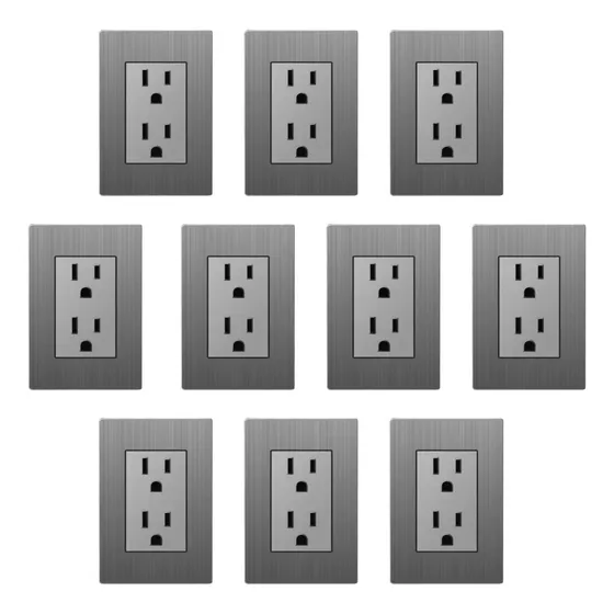10 Pack Placas Contacto Dúplex Doble Acero Plata Líneapro 