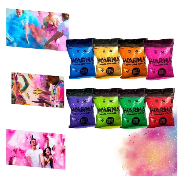 Kit C/ 20 Tintas Em Pó Holi Party 100g Cada Cores Sortidas