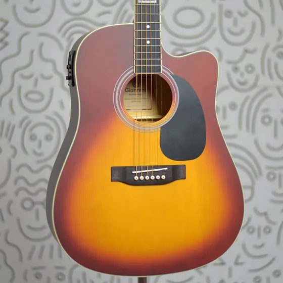 Violão Giannini Gf-1d Ceq Folk Cordas De Aço Eletroacústico Série Performance Honey Burst Satin Fosco Equalizador E Afinador Embutidos Com Palheta