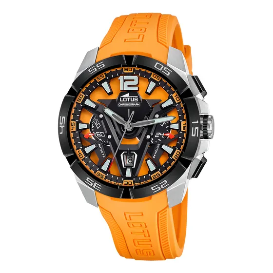 Reloj Deportivo Lotus Para Hombre Color Naranja Bisel Negro Fondo Negro