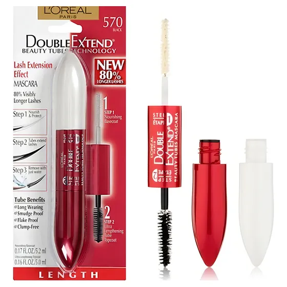 Máscara para cílios L'Oréal Paris Double Extend Beauty Tubes 0.33 fl oz cor blackest black 1 unidade