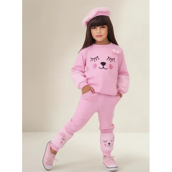 Conjunto Moletom Infantil Menina Inverno  Blusa + Calça Frio