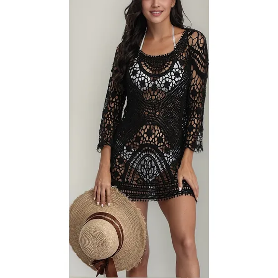 ' Mujer Playa Vestido Ropa Pareo Esqueleto Cover Up Encaje