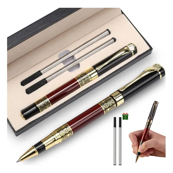 Pluma De Acero Con 4 Recambio Y Caja De Alta Calidad Tinta Grueso Chocolate Exterior Chocolate