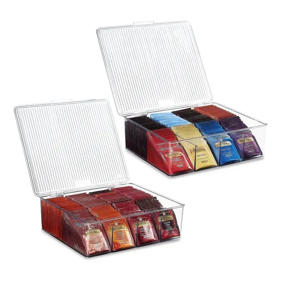 Clear Tea Bag Organizer Set Of 2 Large Box For Teabags