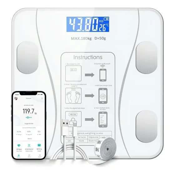 Balanza Digital Con Medidor Porcentaje De Grasa Y Bluetooth Color Blanco | Cuotas sin interés