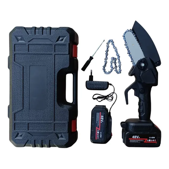Mini Motosierra A Batería +2bat Litio 48v +2 Cadena +estuche