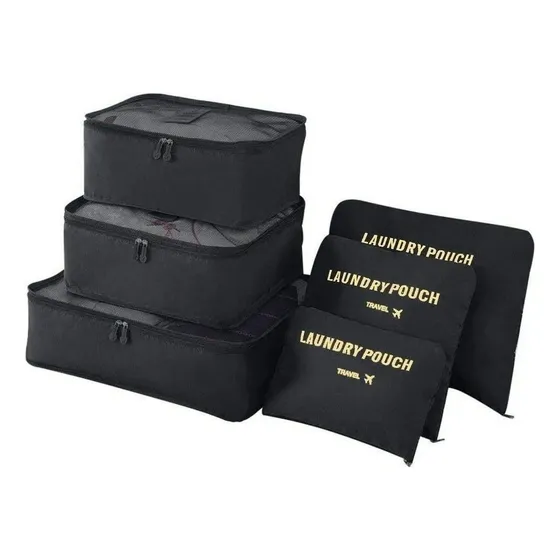 Kit Necessaire Organização Viagem Preto 6 Nylon Travel