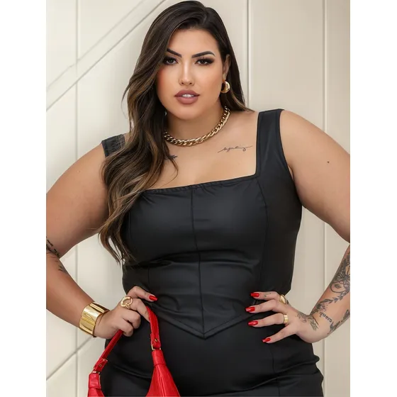 Cropped Courino Regata Corselet Moda Tamanho Grande - Mavie