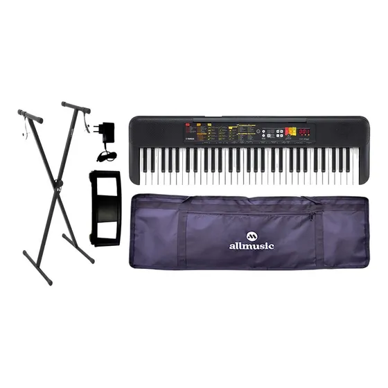 Kit Teclado Yamaha Psr-f52 Estudante +fonte+capa+suporte+nf Cor Preto 110V/220V