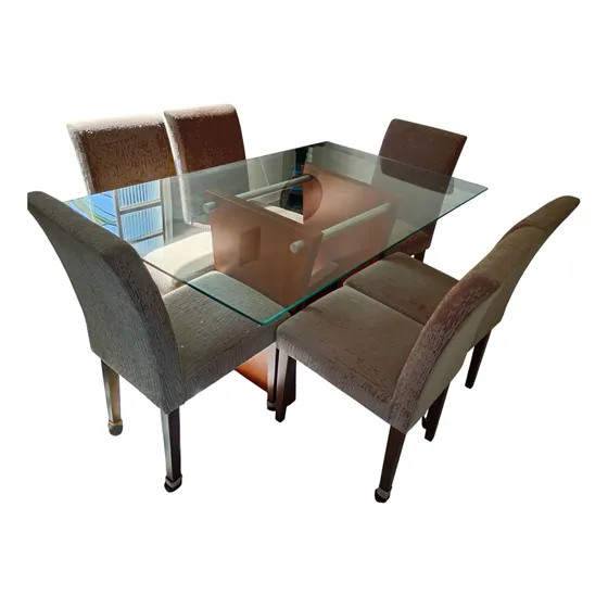 Mesa De Jantar Retangular Vidro Mdf 6 Pessoas 1,50m