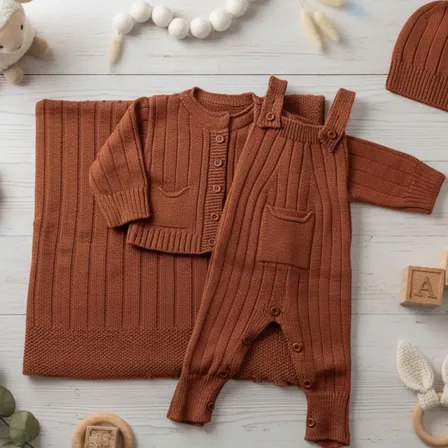 Saída Maternidade 4 Peças Bebê Rn Tricot Canelado Cobre 0-3 M