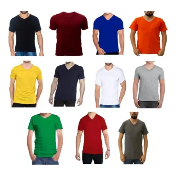 Camisetas Cuello En V Color Algodón 180 Gramos
