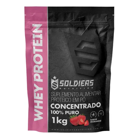 Whey Protein Concentrado 1kg Sabor Morango Soldiers Nutrition