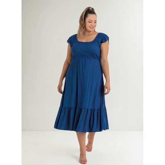 Roupas Femininas Plus Size Vestido Acinturado Soltinho Midi
