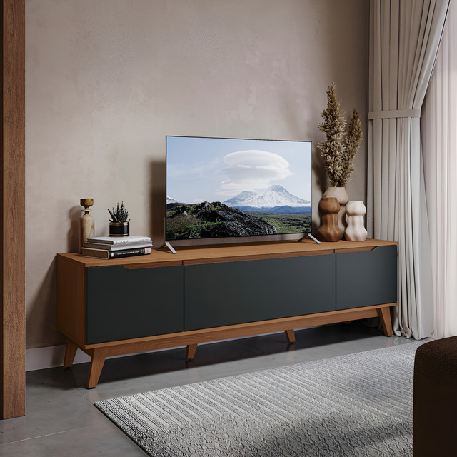 Rack Kappesberg 3 Portas Canela/preto Fosco 180cm Rack Kappesberg 3 Portas Canela/preto Fosco 180cm