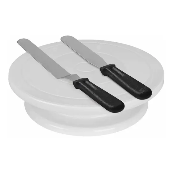 Plato Base Giratorio Base Pie Con 2 Espatulas Levys Bazar Alisador Escalon Y Recta 28cm Plastico Torta Reposteria Decoracion Cocina