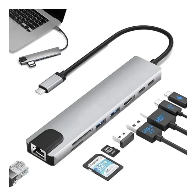 Vako Hub Tipo C Hdmi 4k Ethernet Para Macbook Laptop